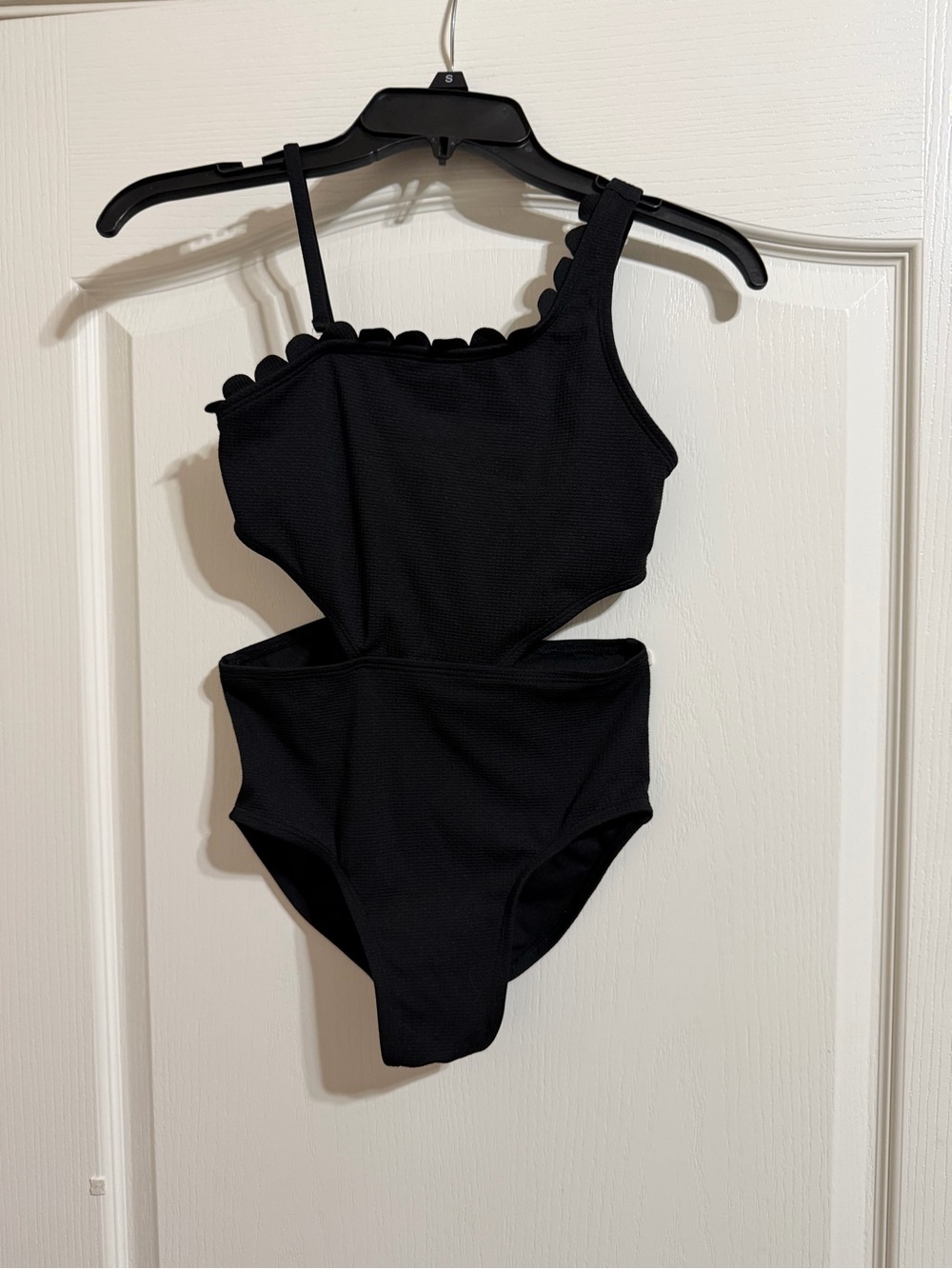 Girls Art Class Black One-Shoulder Swimsuit with Midriff Cutout
